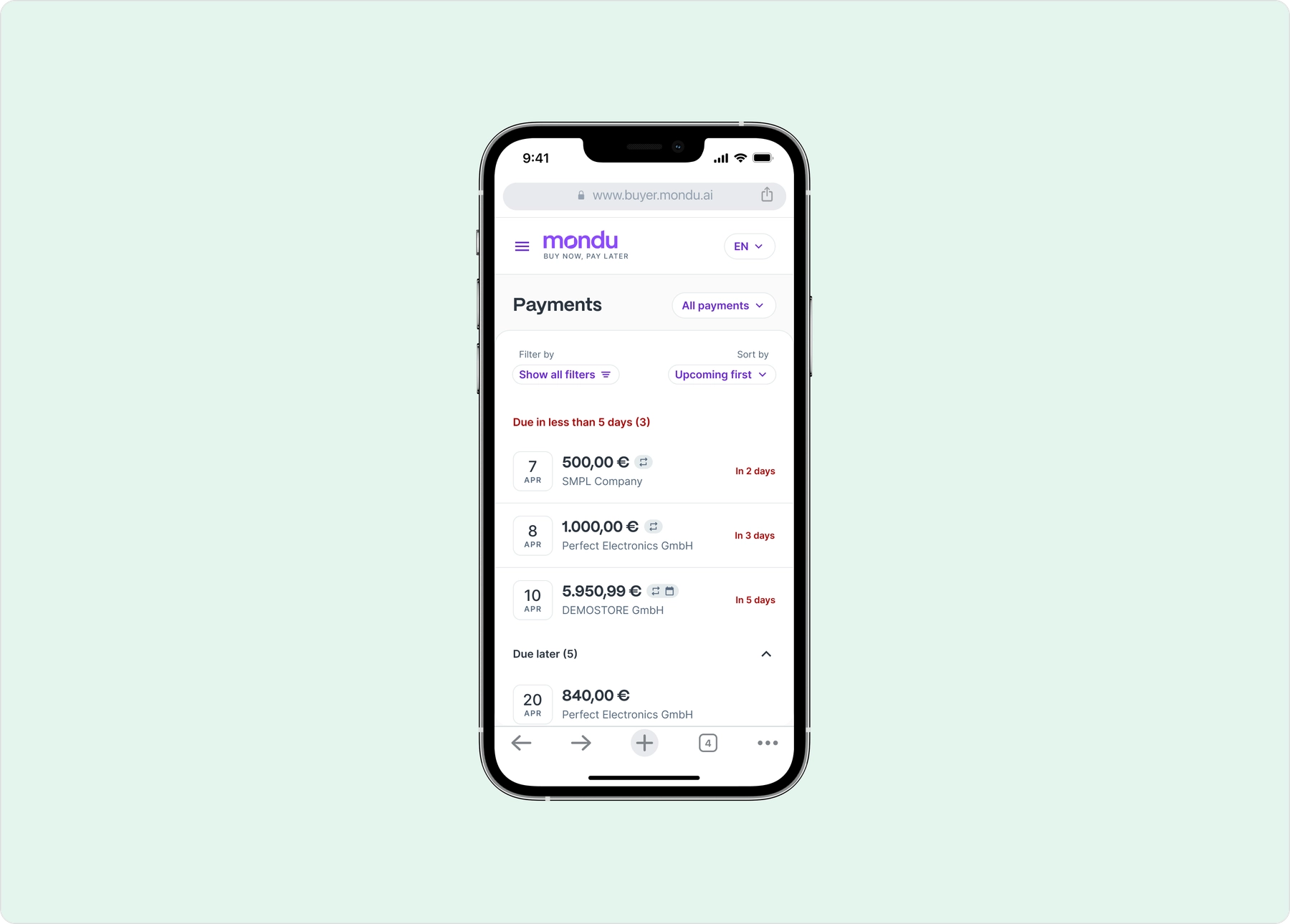 Mobile - Payment page