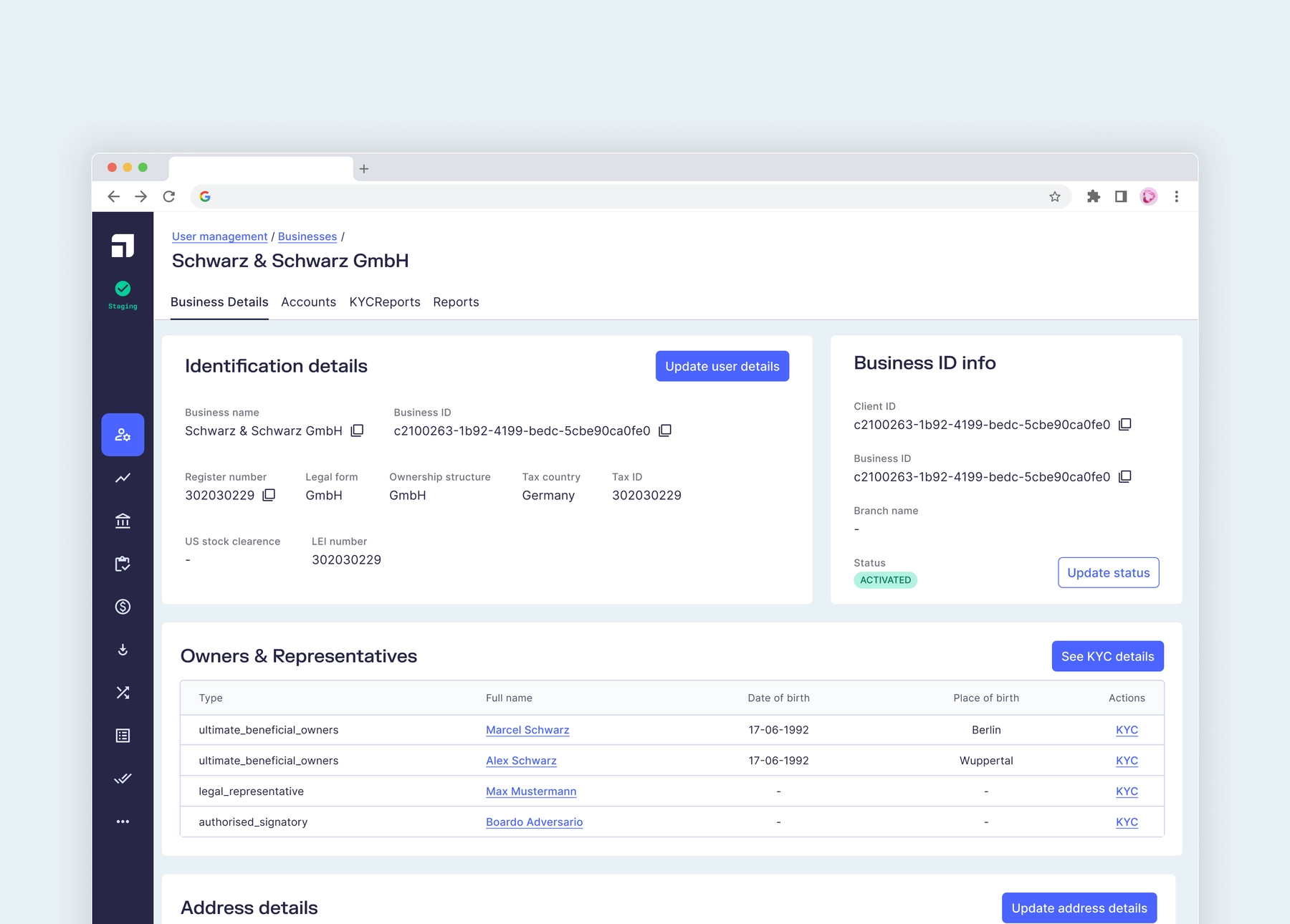 Business User Details