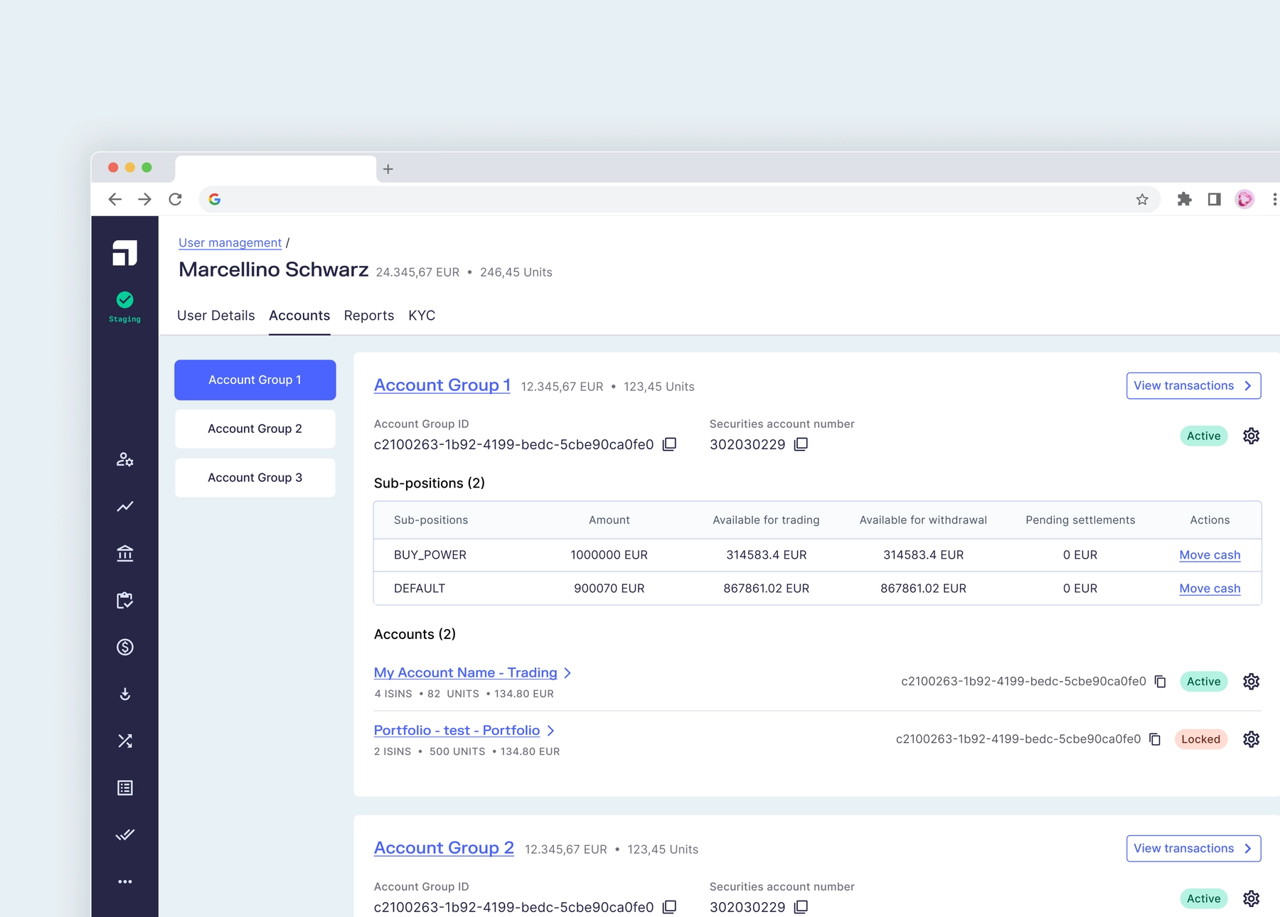 Individual User Account & Account Group Details