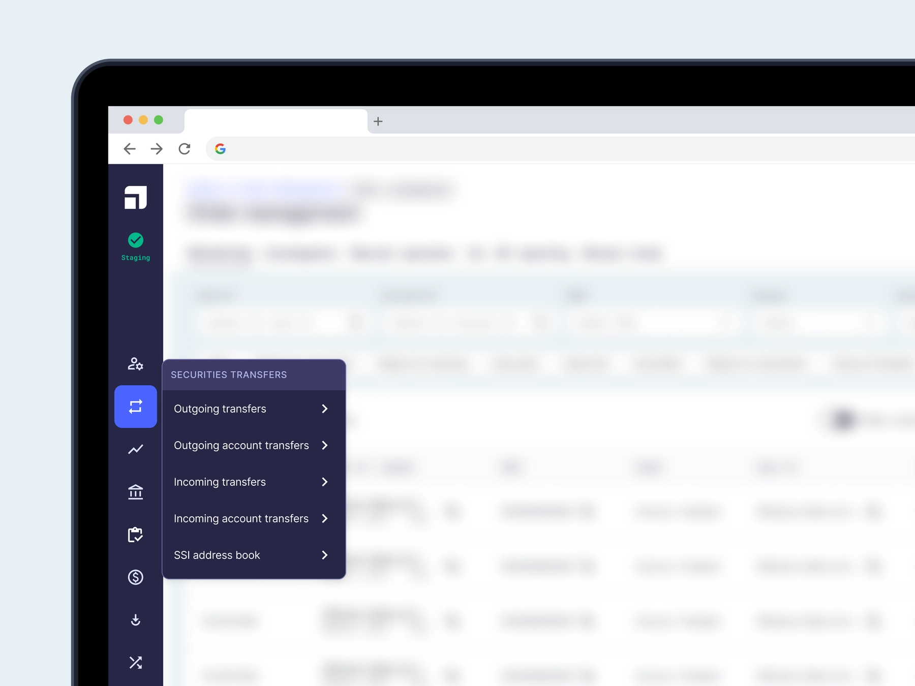 Securities Transfer Gets Its Own Tab