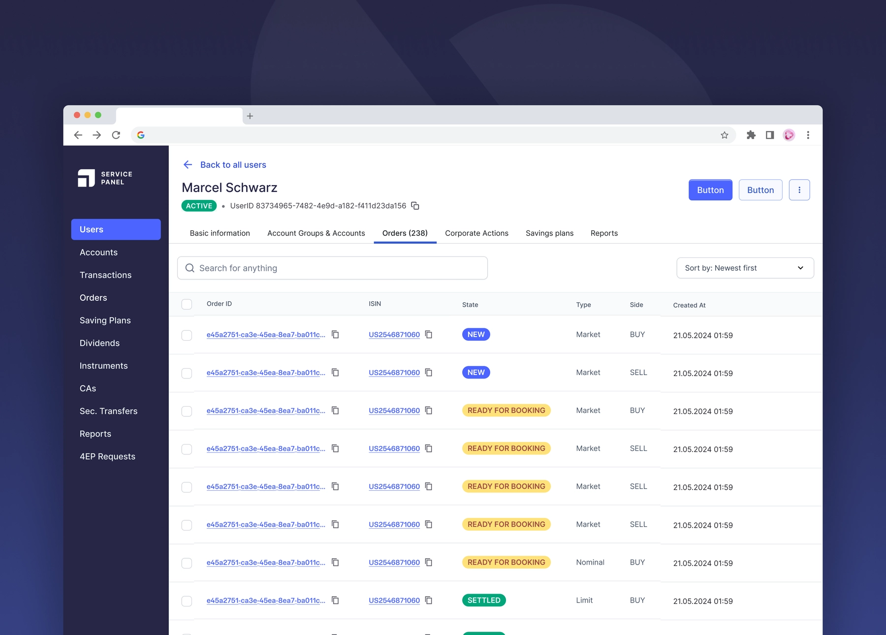 Users → Orders 