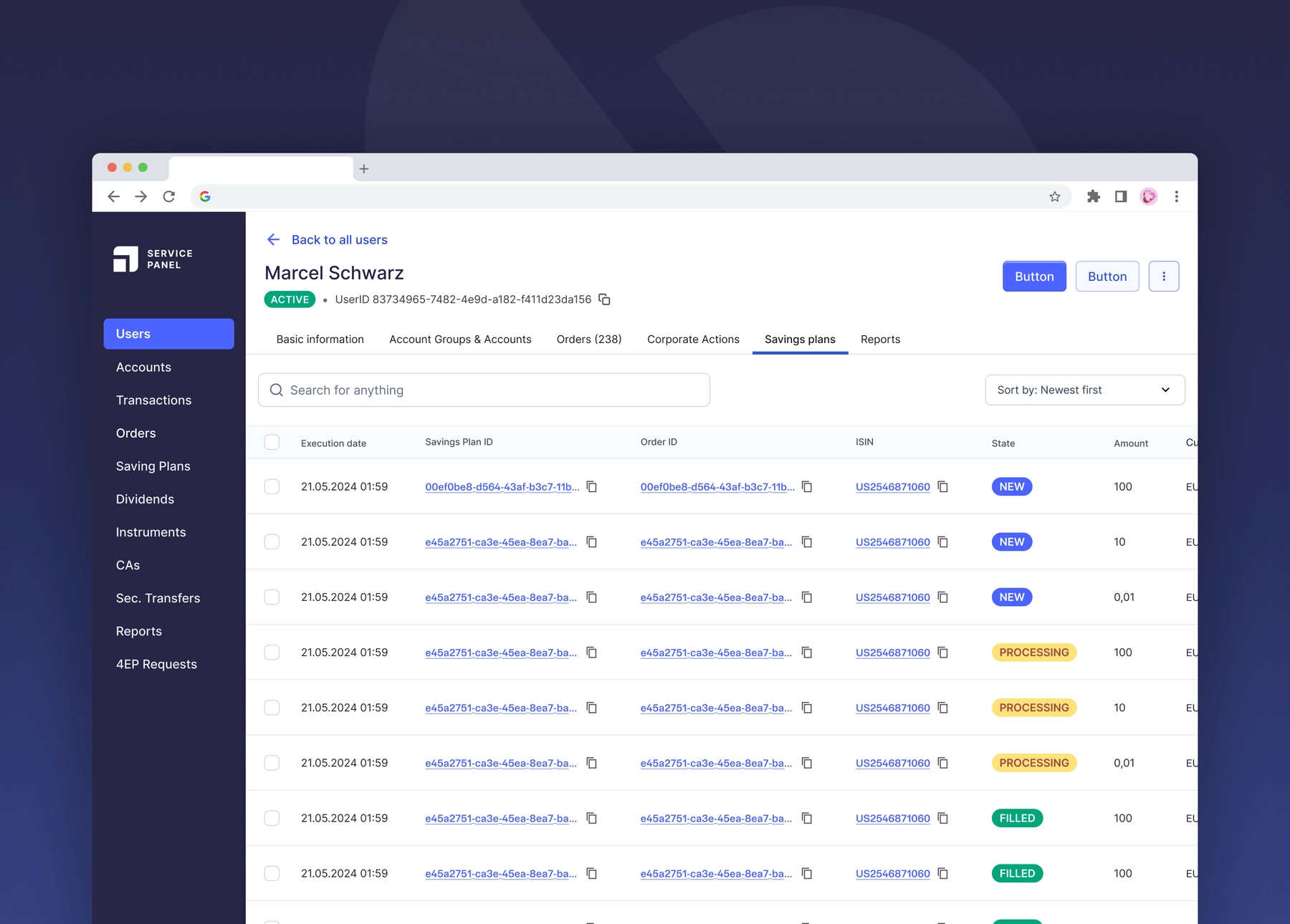 Users → Savings Plans