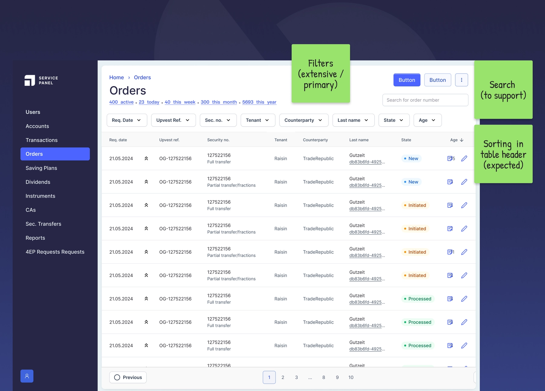 Search & filter outside the table