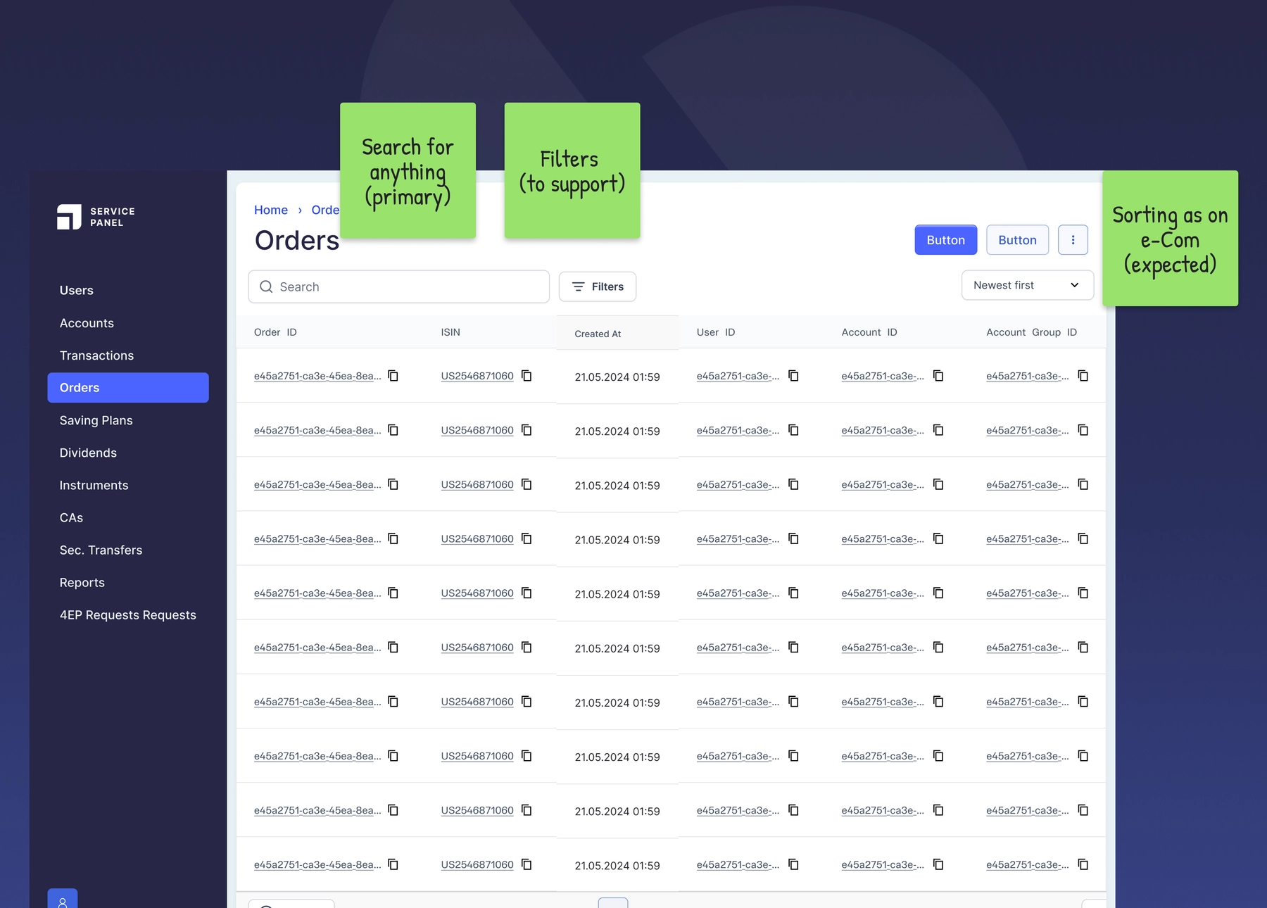 Search, filter & sort outside the table